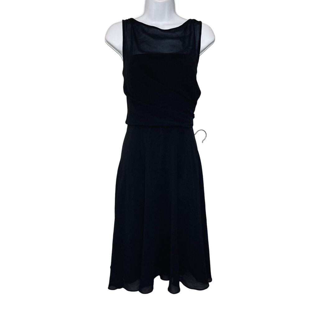NWT Lauren Ralph Lauren Black L'Opera Dress Mesh Sheer Neck Fit Flare Size 12